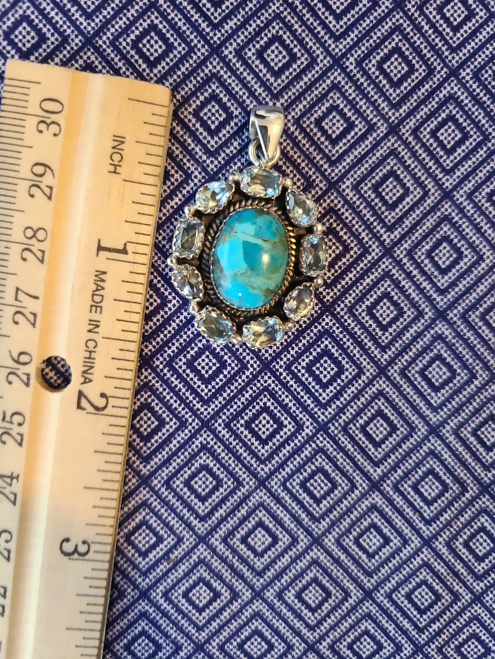 Turquoise and Silver Oval Pendant - Turquoise Accent - Picture 4 of 5